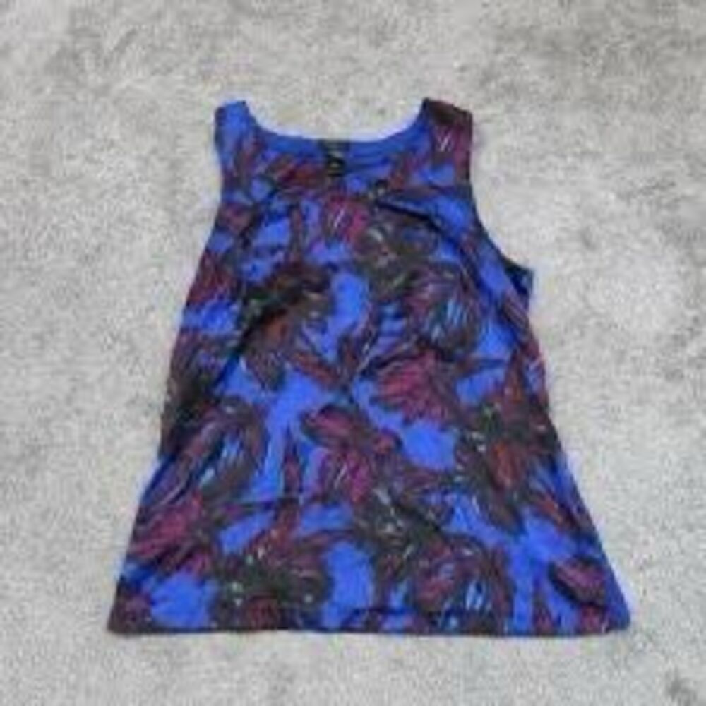 Ann Taylor tank blouse pullover sleeveless crew neck blue bright floral print si